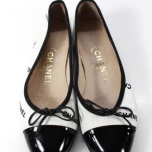 Chanel White Canvas Leather Toe Logo
